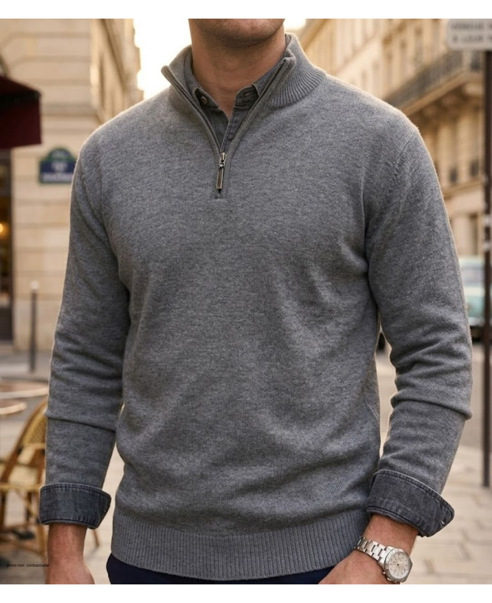 Pull col montant zippé CHALLENGER PUL2005A – Gris chaud
