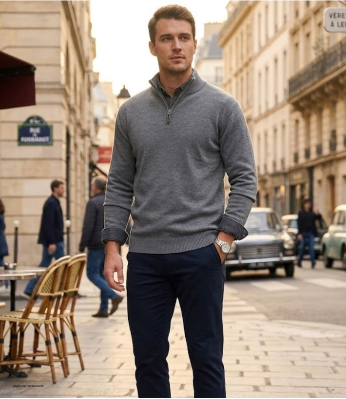 Pull col montant zippé CHALLENGER PUL2005A – Gris chaud