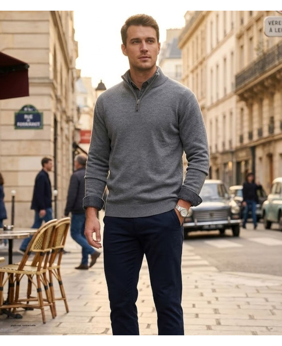 Pull col montant zippé CHALLENGER PUL2005A – Gris chaud