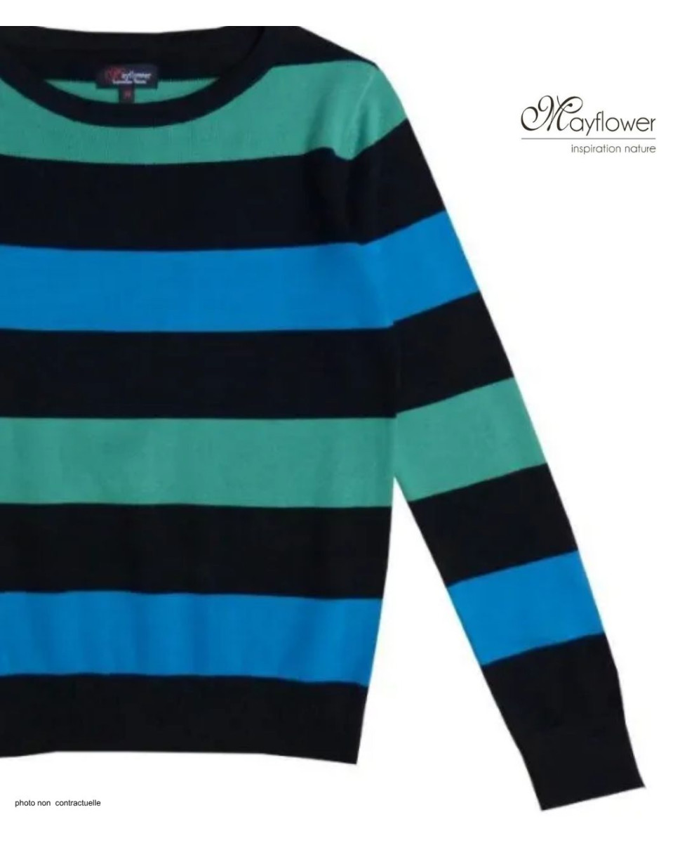 MAYFLOWER PAGODE2N - Pull large rayure en pur coton doux