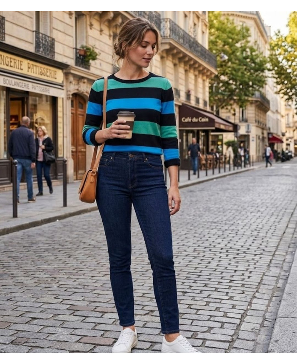 MAYFLOWER PAGODE2N - Pull large rayure en pur coton doux