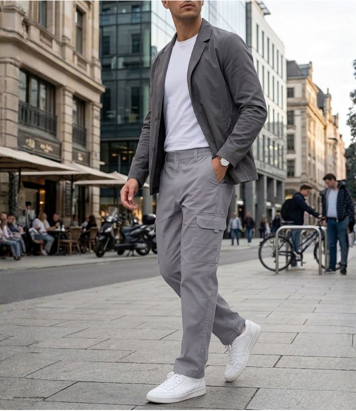 CHALLENGER VALLON2 - Pantalon cargo gris à taille élastiquée