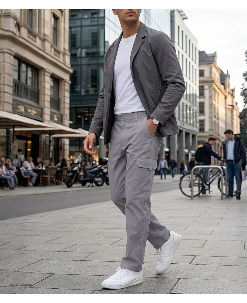 CHALLENGER VALLON2 - Pantalon cargo gris à taille élastiquée