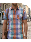 Chemise manches courtes pour homme WINCHESTER modèle TAHITI2 coloris orange et bleu avec deux poches poitrine.
