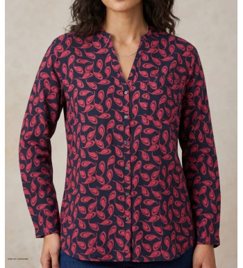 Chemisier fluide à manches longues pour femme MAYFLOWER modèle N3203 coloris rouge et noir avec poche poitrine.