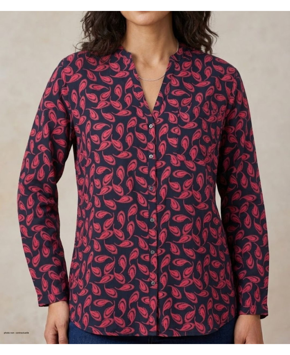 Chemisier fluide à manches longues pour femme MAYFLOWER modèle N3203 coloris rouge et noir avec poche poitrine.