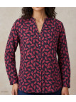 Chemisier fluide à manches longues pour femme MAYFLOWER modèle N3203 coloris rouge et noir avec poche poitrine.