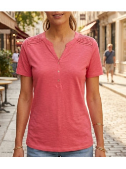 Tee-shirt MAYFLOWER TEEF4011A Rose - Coton flammé confort