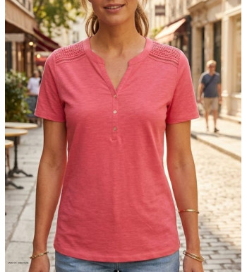 Tee-shirt MAYFLOWER TEEF4011A Rose - Coton flammé confort