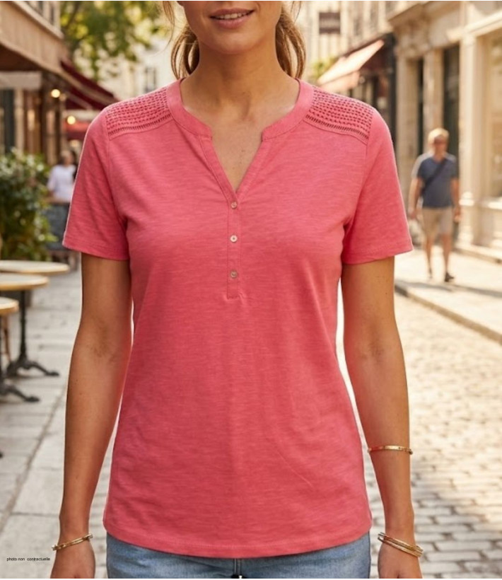 Tee-shirt MAYFLOWER TEEF4011A Rose - Coton flammé confort