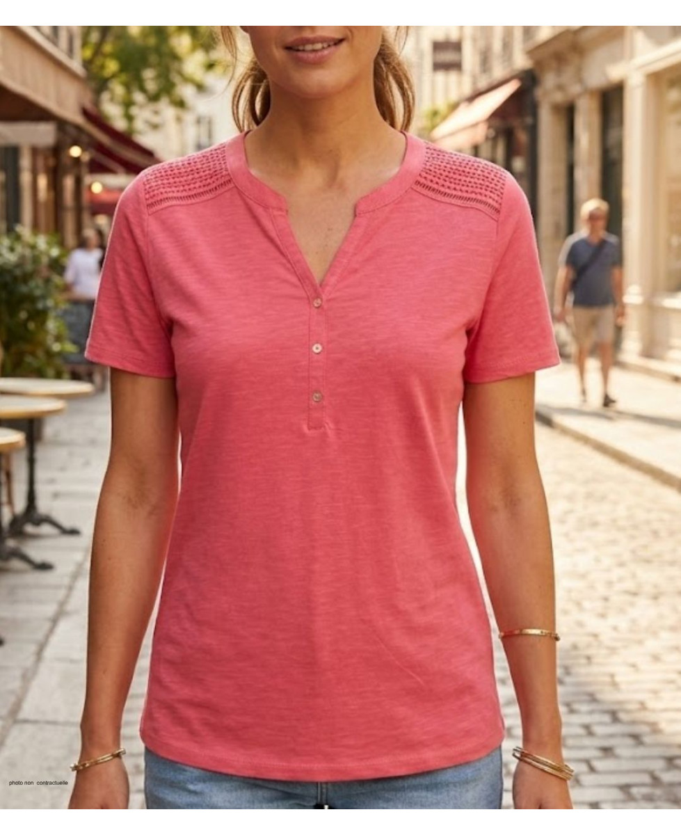 Tee-shirt MAYFLOWER TEEF4011A Rose - Coton flammé confort