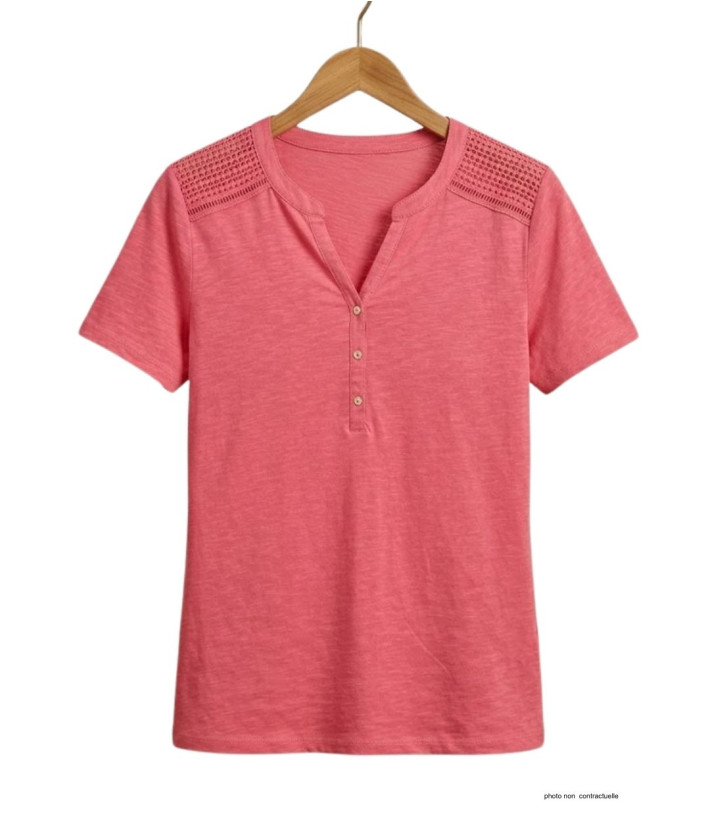 Tee-shirt MAYFLOWER TEEF4011A Rose - Coton flammé confort