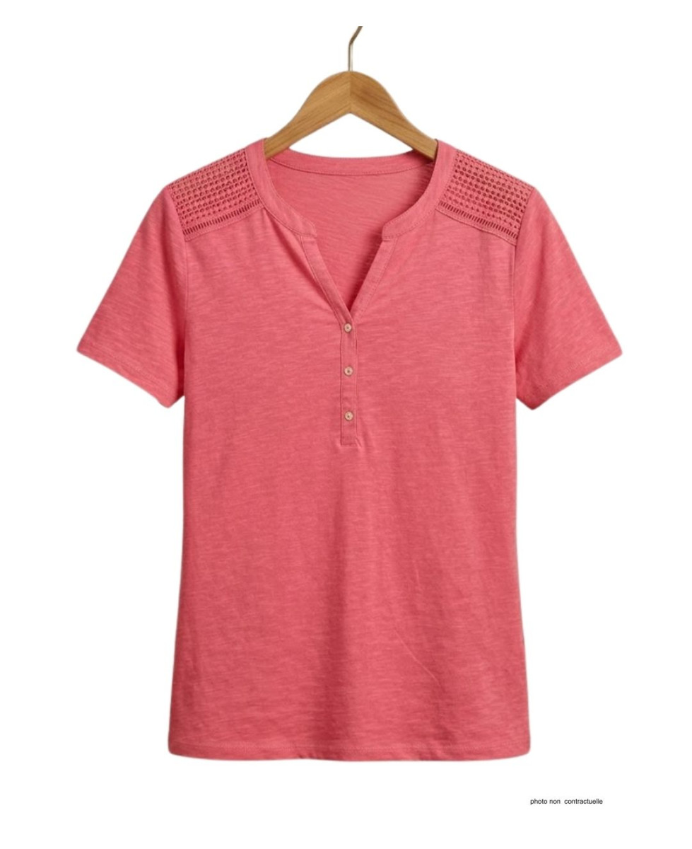 Tee-shirt MAYFLOWER TEEF4011A Rose - Coton flammé confort