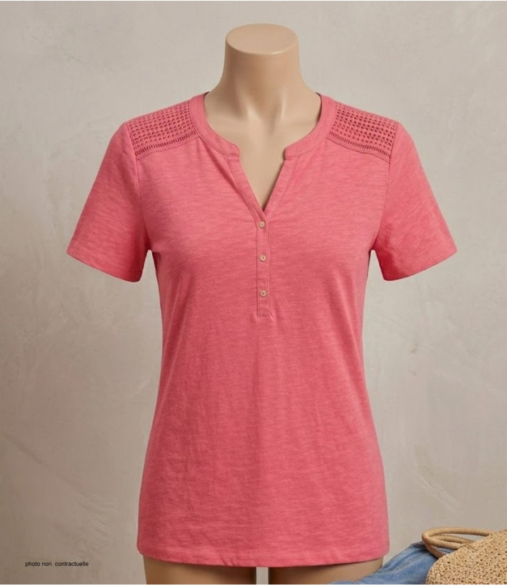 Tee-shirt MAYFLOWER TEEF4011A Rose - Coton flammé confort