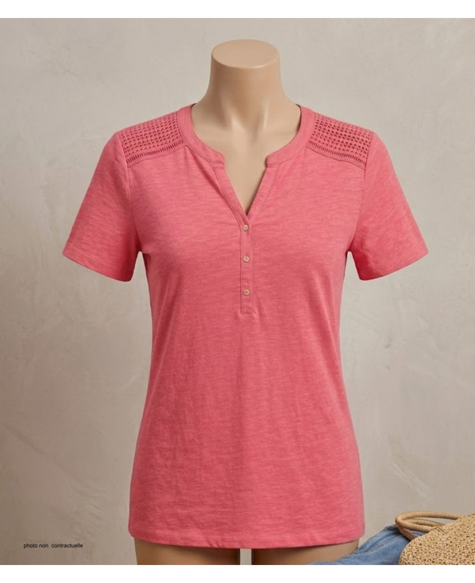 Tee-shirt MAYFLOWER TEEF4011A Rose - Coton flammé confort