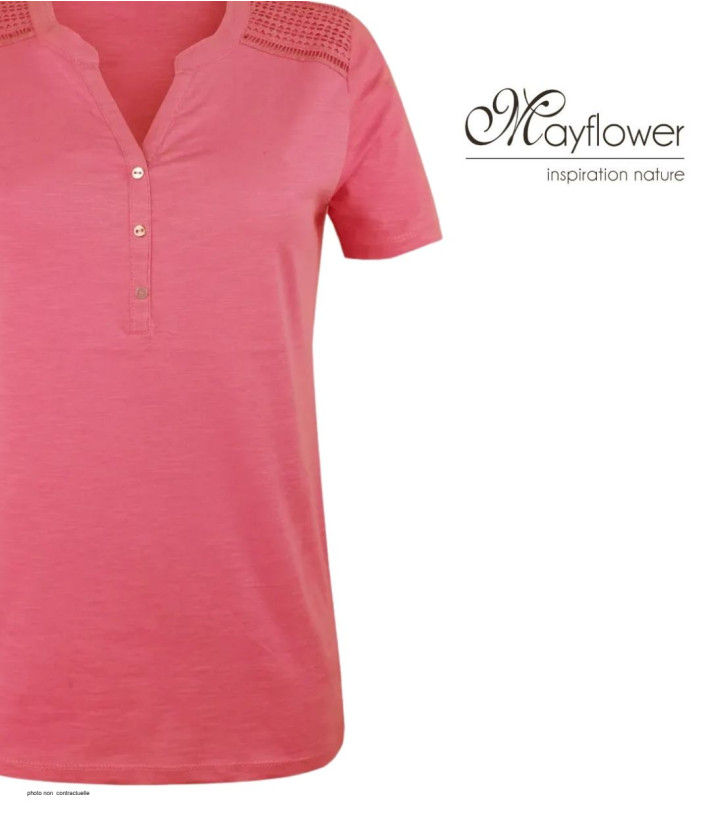 Tee-shirt MAYFLOWER TEEF4011A Rose - Coton flammé confort