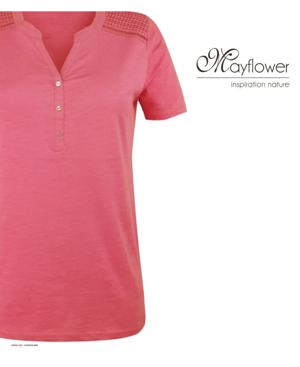Tee-shirt MAYFLOWER TEEF4011A Rose - Coton flammé confort