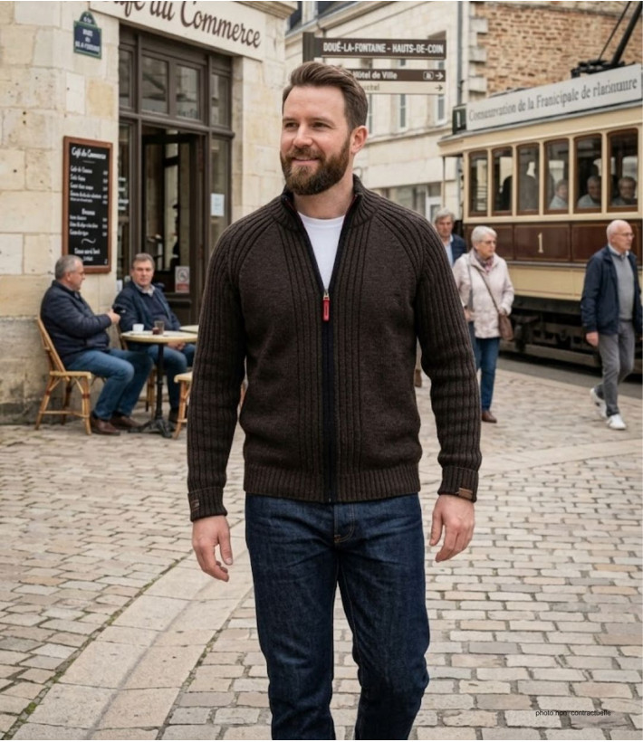 Cardigan WINCHESTER CAIMAN2N zippé noir - Gilet laine confort