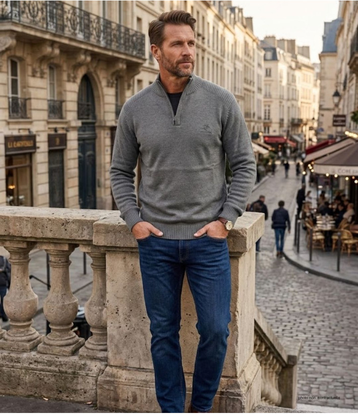 Pull col montant zippé WINCHESTER PLAYER4T – Gris élégant