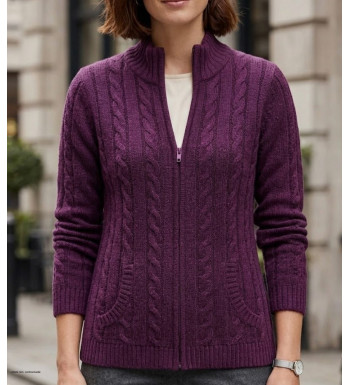 Cardigan violet SUZY1 femme – Jacquard, col montant, zippé