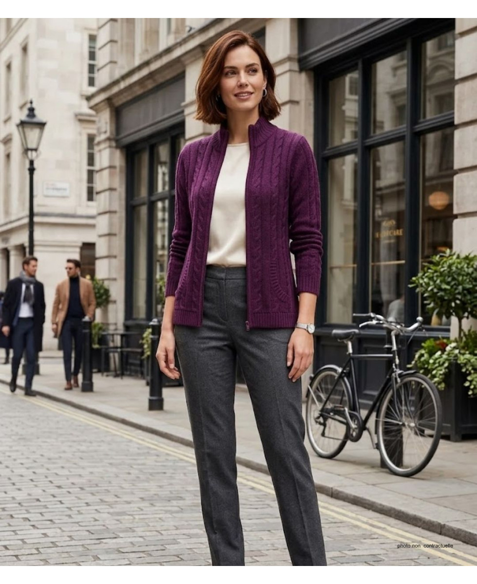Cardigan violet SUZY1 femme – Jacquard, col montant, zippé