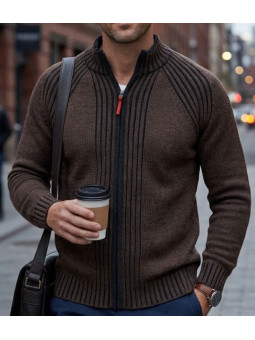 Cardigan zippé WINCHESTER CAIMAN1B – Brun/Noir chic
