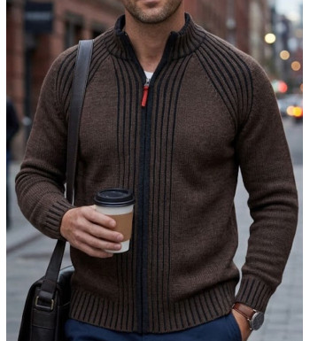Cardigan zippé WINCHESTER CAIMAN1B – Brun/Noir chic