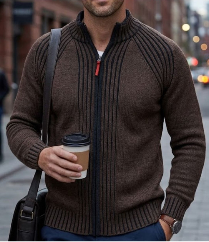 Cardigan zippé WINCHESTER CAIMAN1B – Brun/Noir chic