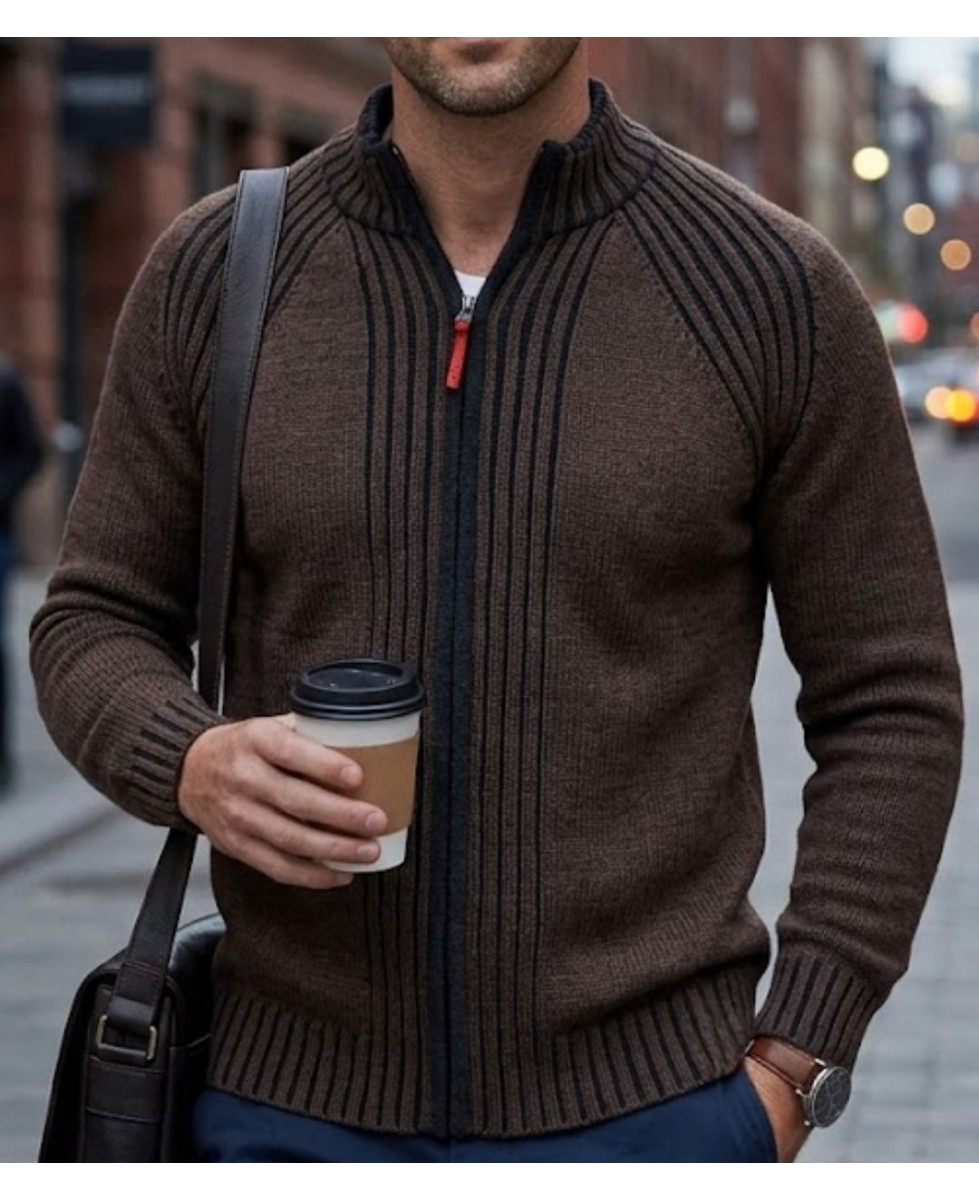 Cardigan zippé WINCHESTER CAIMAN1B – Brun/Noir chic