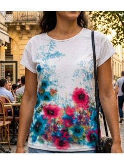 Tee-shirt DRISSA1 bleu/rose col bateau kimono coton femme