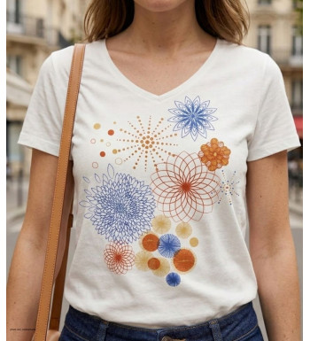 Tee-shirt blanc M3121A col V sérigraphie coton femme