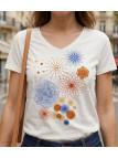 Tee-shirt blanc M3121A col V sérigraphie coton femme