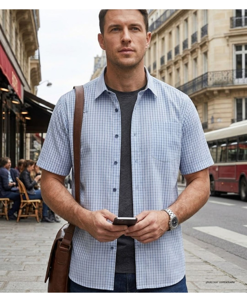CHALLENGER CH4042 Chemise manches courtes légère bleu blanc