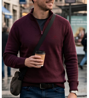 Pull col montant zippé WINCHESTER PLAYER3T – Rouge chic