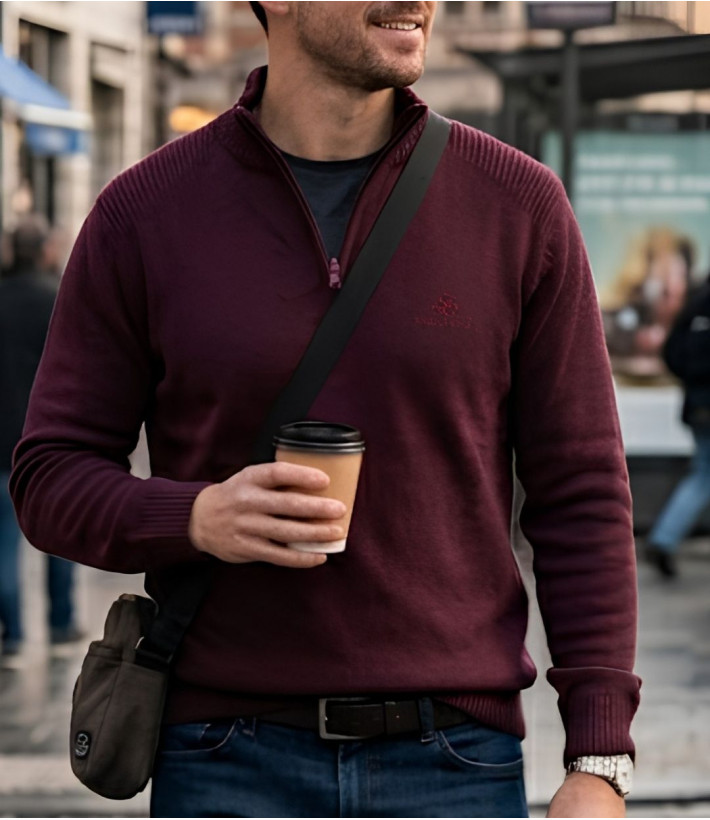 Pull col montant zippé WINCHESTER PLAYER3T – Rouge chic
