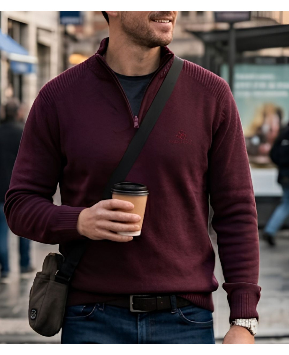 Pull col montant zippé WINCHESTER PLAYER3T – Rouge chic