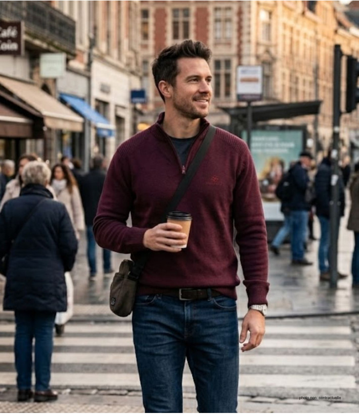 Pull col montant zippé WINCHESTER PLAYER3T – Rouge chic