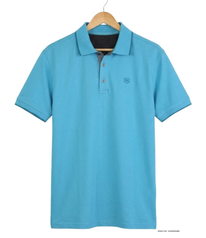 CHALLENGER C2101A - Polo en maille piquée bleu aqua pour homme