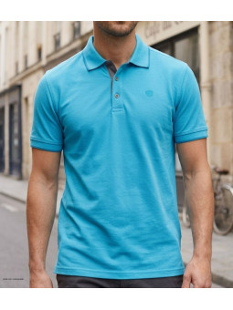 CHALLENGER C2101A - Polo en maille piquée bleu aqua pour homme