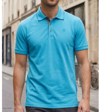 CHALLENGER C2101A - Polo en maille piquée bleu aqua pour homme