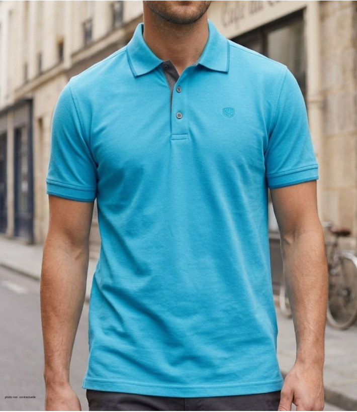 CHALLENGER C2101A - Polo en maille piquée bleu aqua pour homme