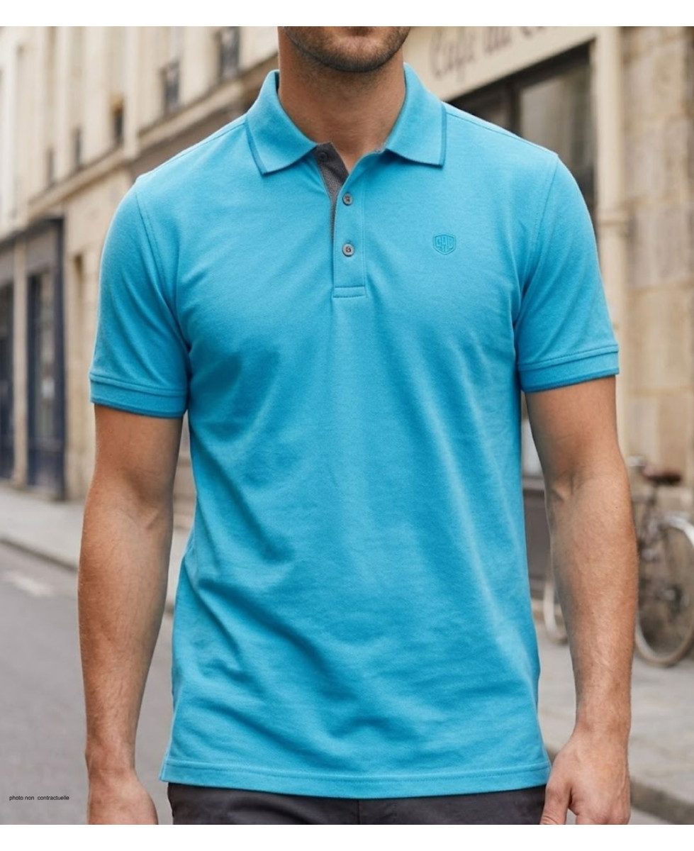 CHALLENGER C2101A - Polo en maille piquée bleu aqua pour homme
