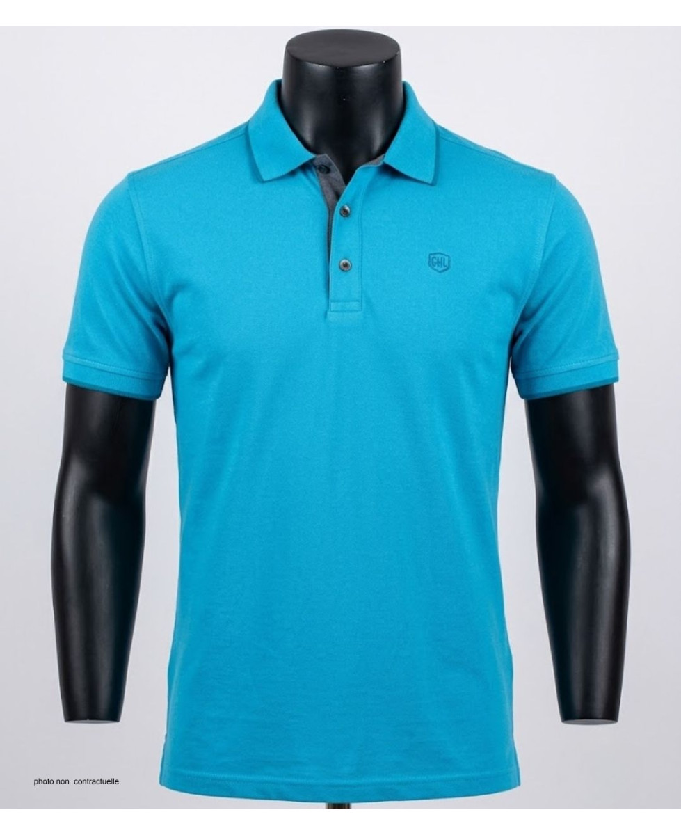 CHALLENGER C2101A - Polo en maille piquée bleu aqua pour homme