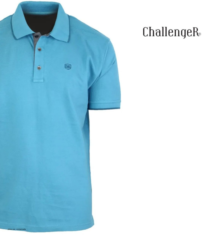 CHALLENGER C2101A - Polo en maille piquée bleu aqua pour homme