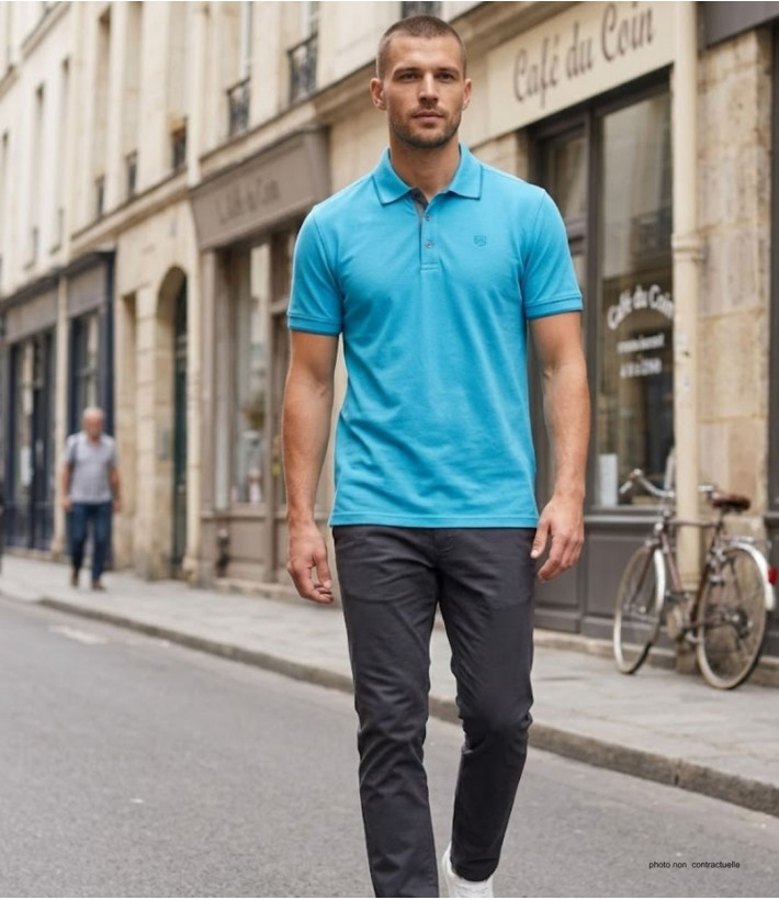 CHALLENGER C2101A - Polo en maille piquée bleu aqua pour homme