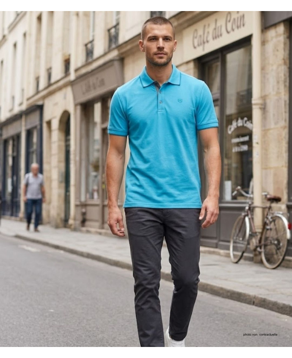 CHALLENGER C2101A - Polo en maille piquée bleu aqua pour homme