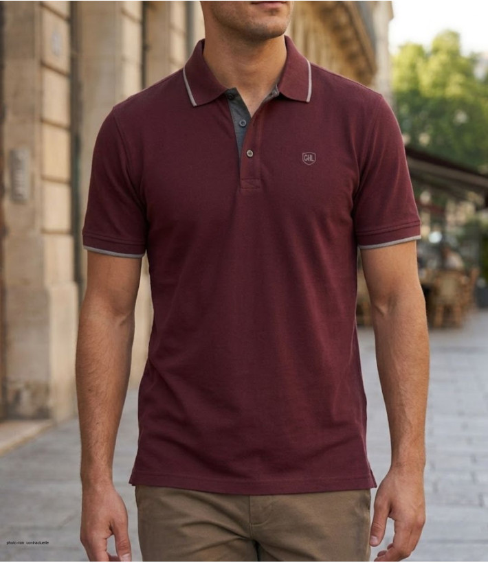 CHALLENGER C2101B - Polo homme en maille piquée bordeaux chic