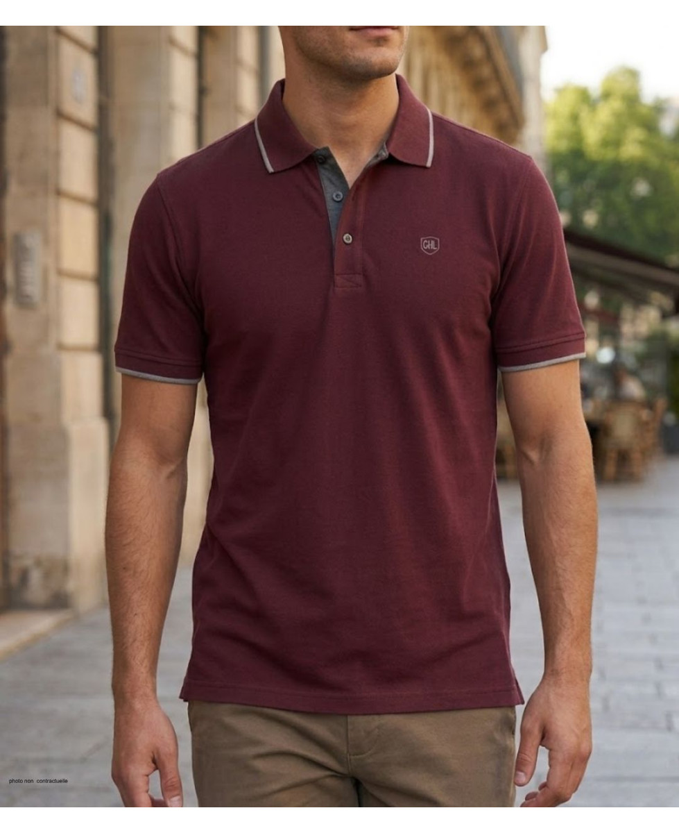 CHALLENGER C2101B - Polo homme en maille piquée bordeaux chic