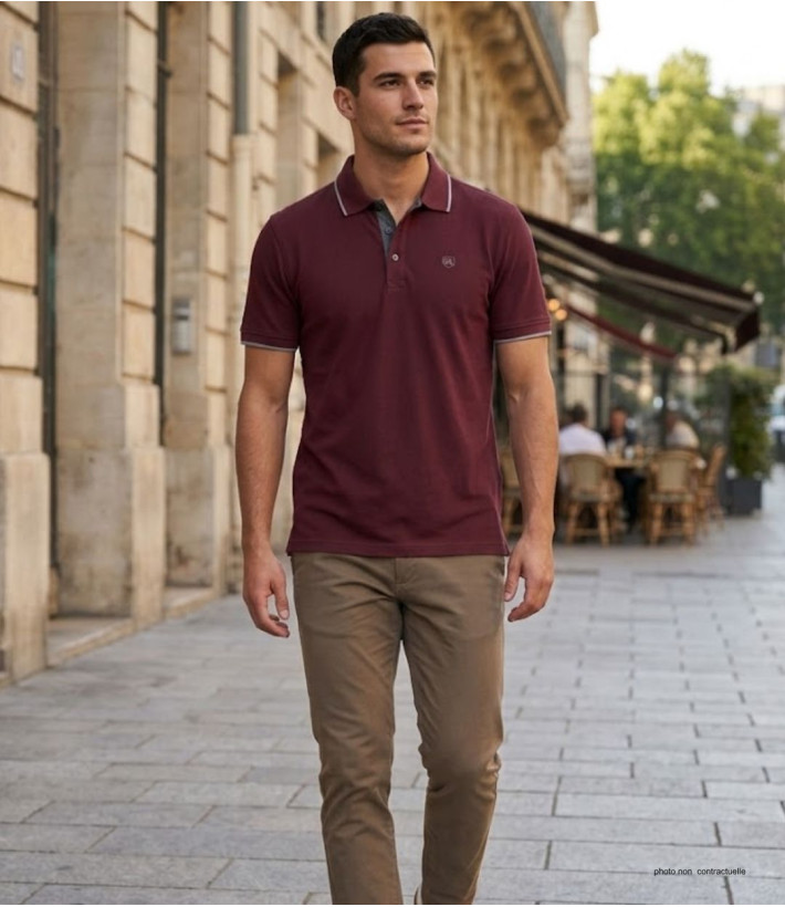 CHALLENGER C2101B - Polo homme en maille piquée bordeaux chic