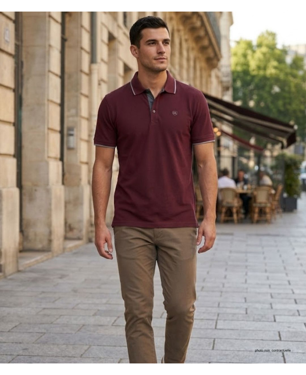 CHALLENGER C2101B - Polo homme en maille piquée bordeaux chic
